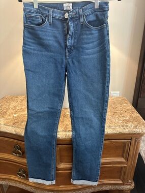 Hudson Jeans Blair High-Rise Straight Crop in Dark Blue Denim